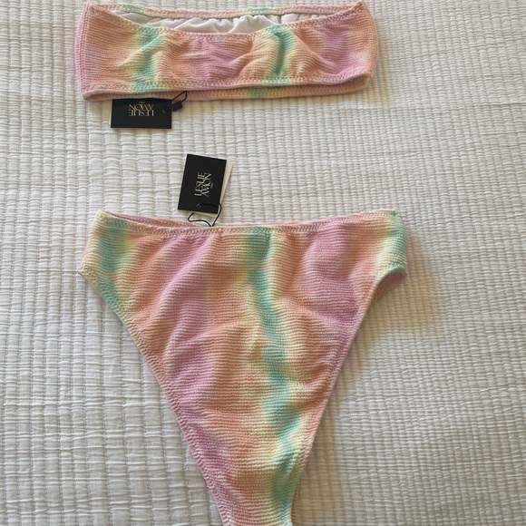 Leslie Amon Carla Bikini Top / High Waisted Bikini Bottoms Rainbow Crinkle - M - Picture 12 of 12